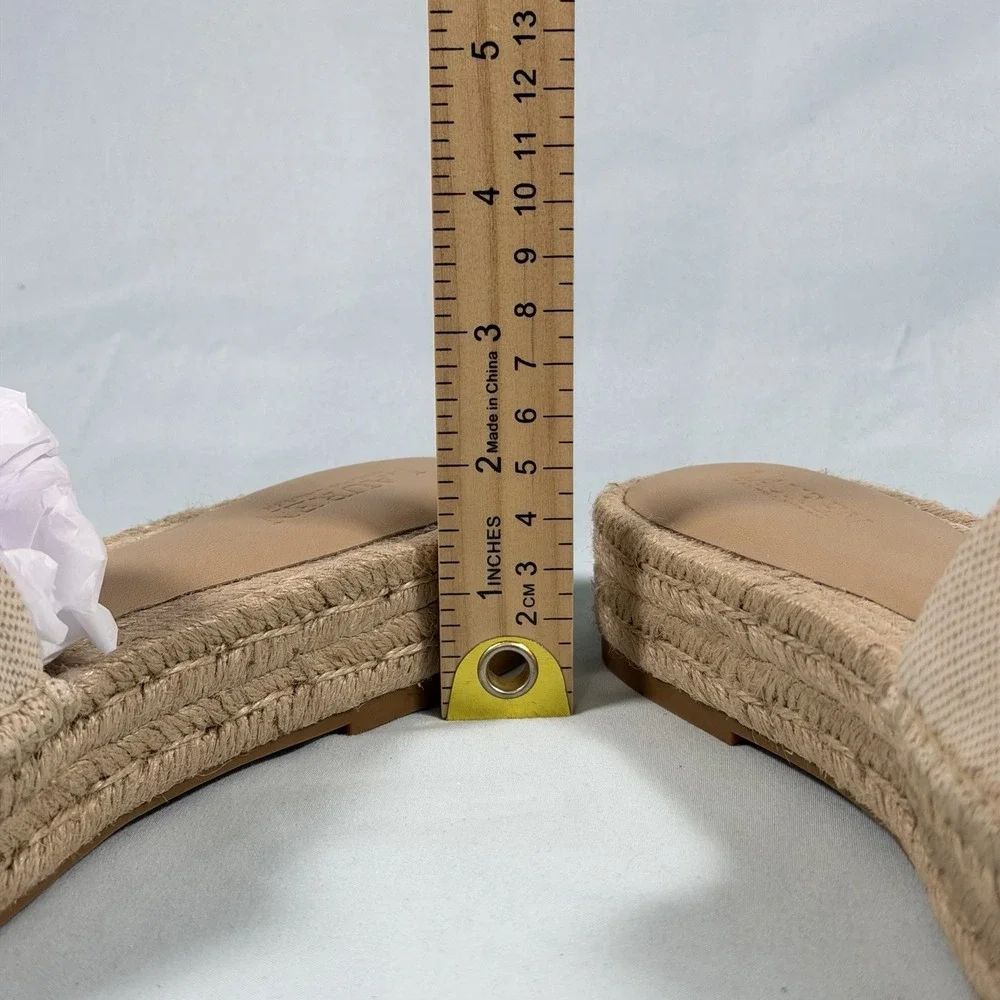 Lauren Ralph Lauren Size-9M Women's Polly Espadrille Flat‎ Sandals Beige Denim